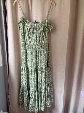 Jcrew Green Floral Tiered Maxi Dress